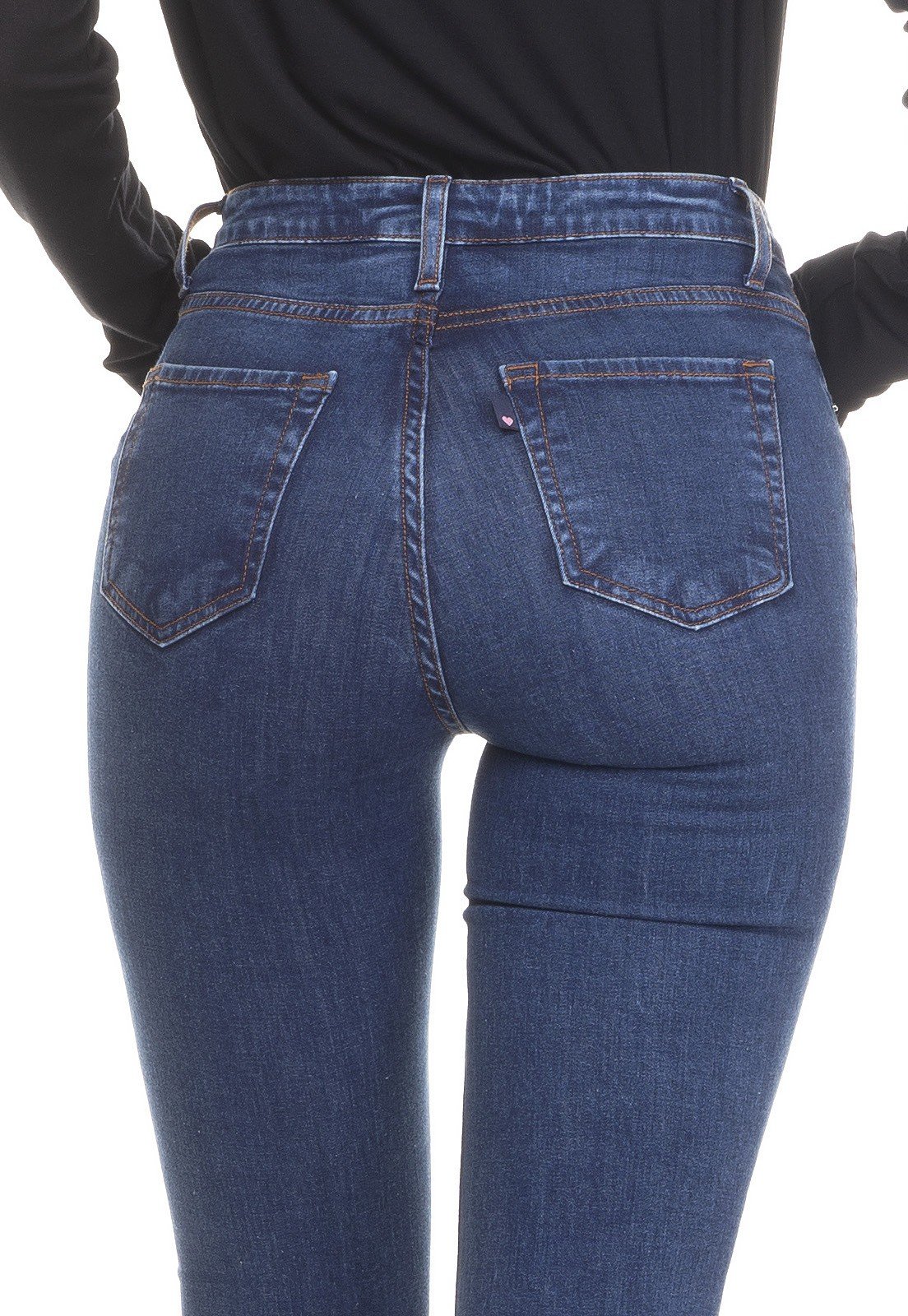 dz3372 calca jeans feminina skinny media com ilhos denim zero costas detalhe
