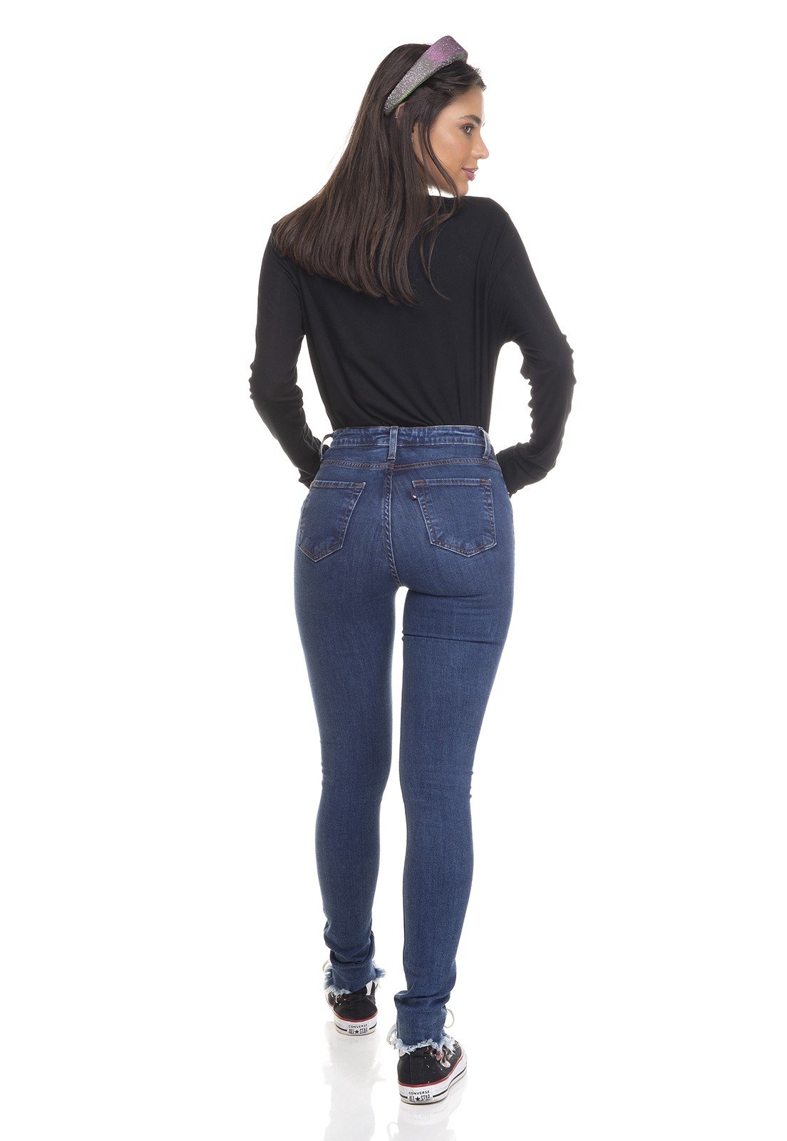 dz3372 calca jeans feminina skinny media com ilhos denim zero costas 2