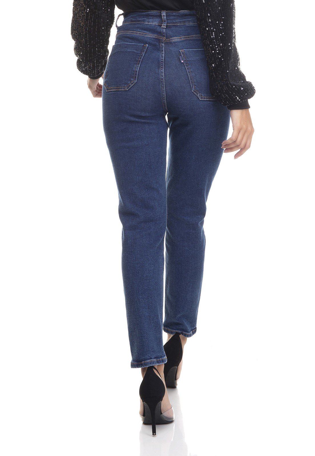 dz3387 calca jeans feminina mom fit bolsos utilitarios denim zero costas prox