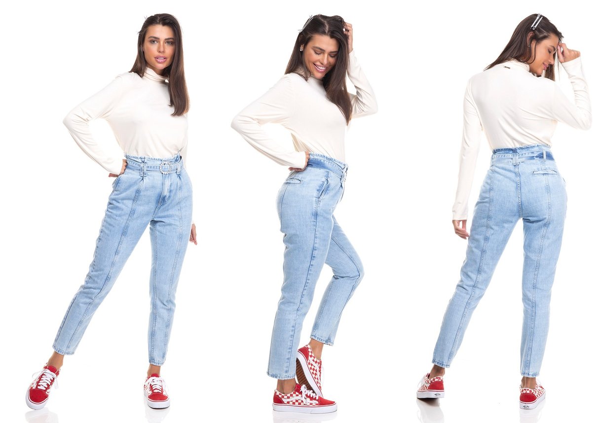 dz3385 calca jeans feminina mom com cinto denim zero tripla