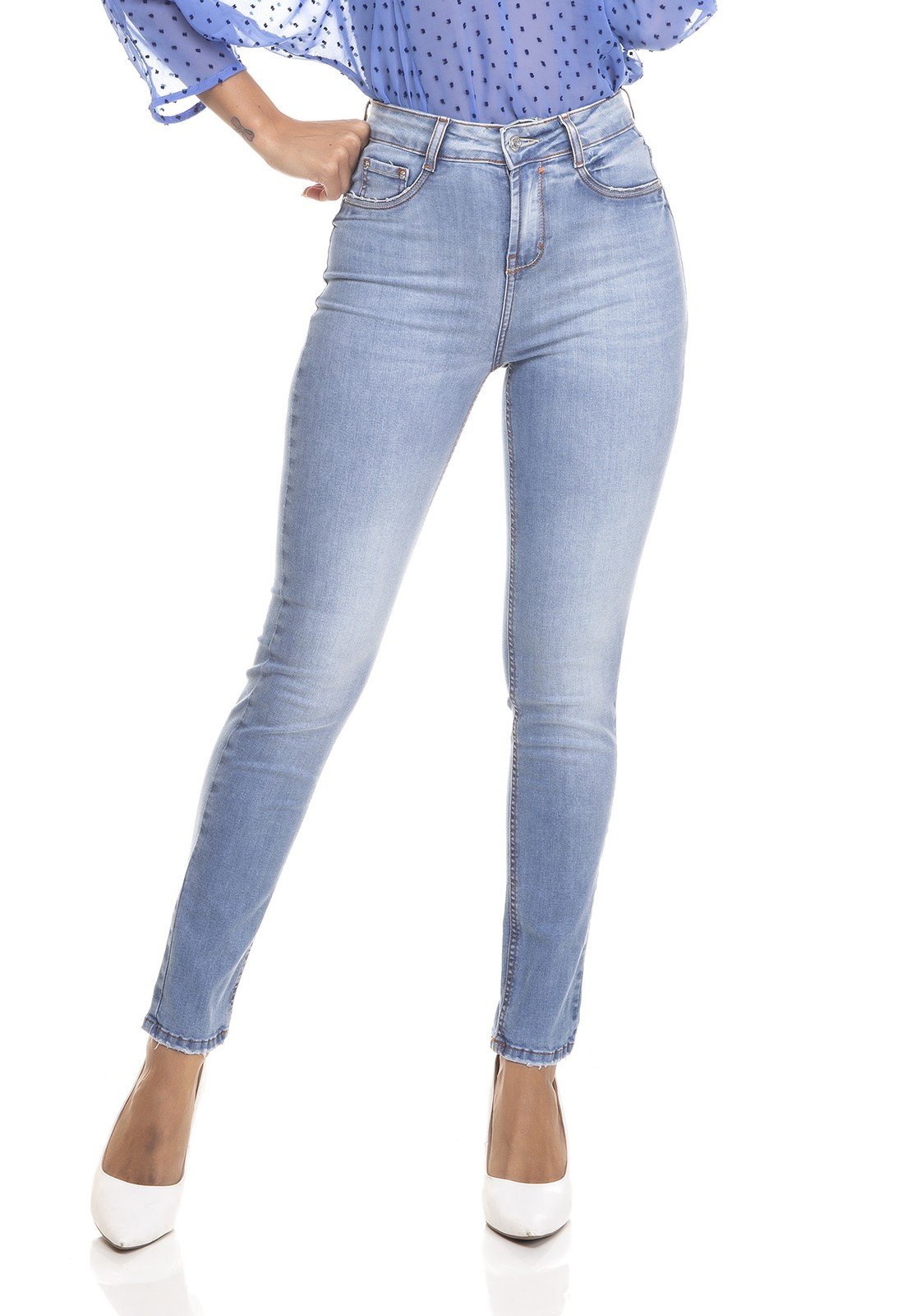 dz3333 calca jeans feminina skinny media tradicional denim zero frente prox
