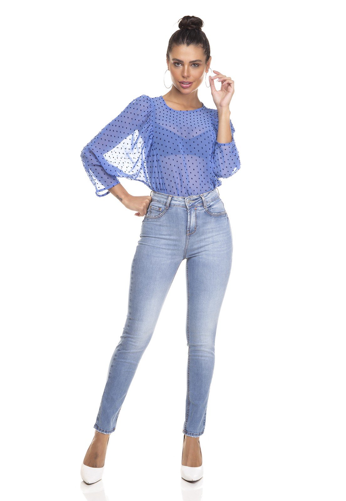 dz3333 calca jeans feminina skinny media tradicional denim zero frente