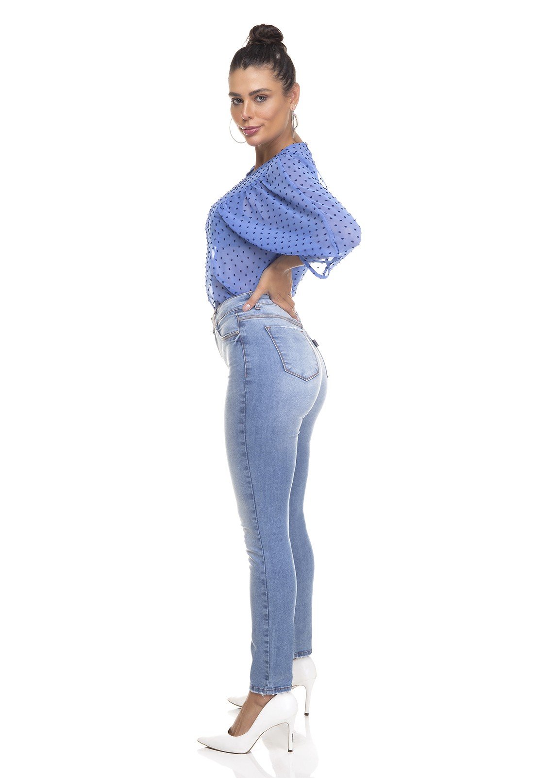 dz3333 calca jeans feminina skinny media tradicional denim zero lado