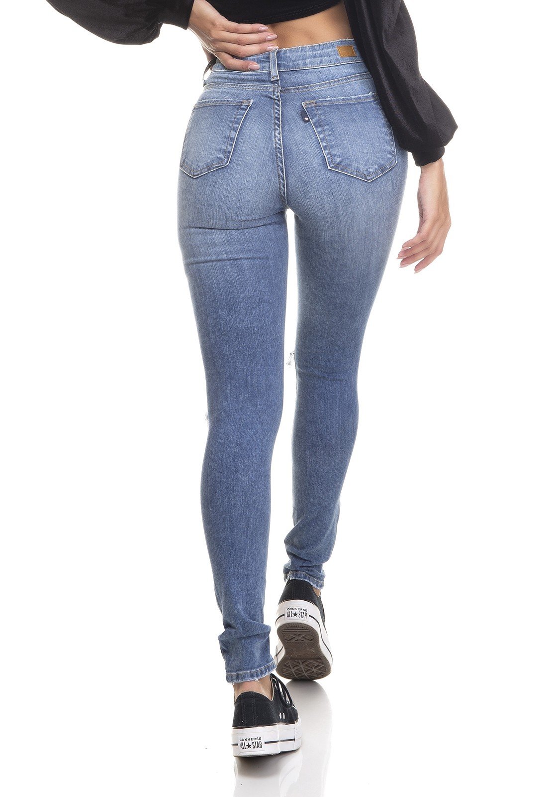 dz3371 calca jeans feminina skinny media recorte frontal denim zero costas prox