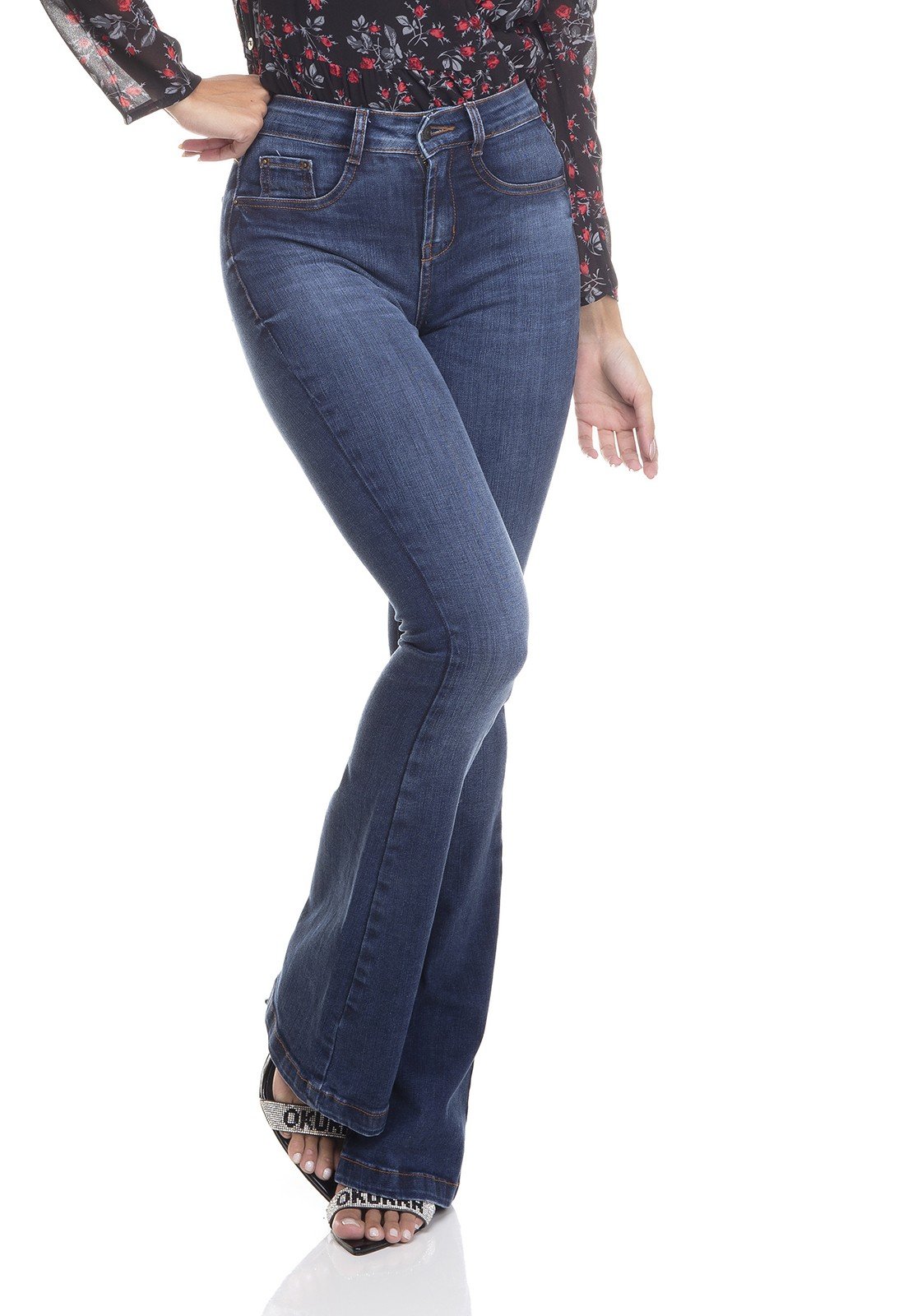 dz3388 calca jeans feminina flare media tradicional denim zero frente prox