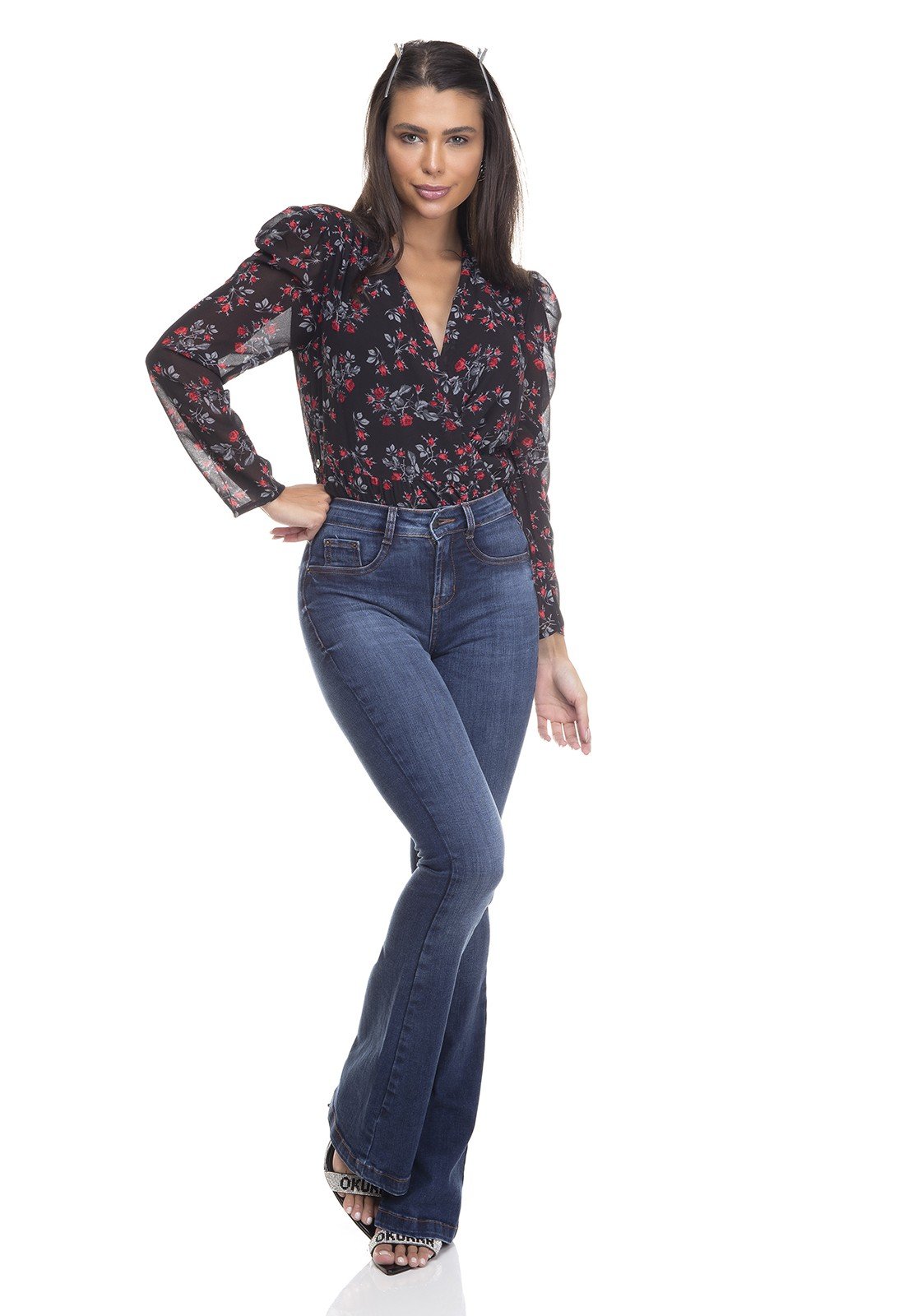 dz3388 calca jeans feminina flare media tradicional denim zero frente