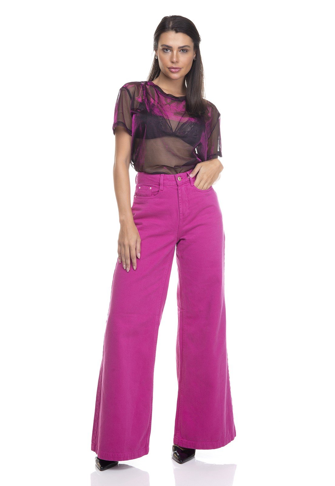 dz3383 calca jeans feminina pantalona colorida denim zero frente