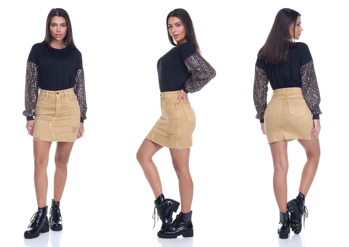 dz7153 saia jeans feminina tubinho colorida amarelo militar denim zero tripla
