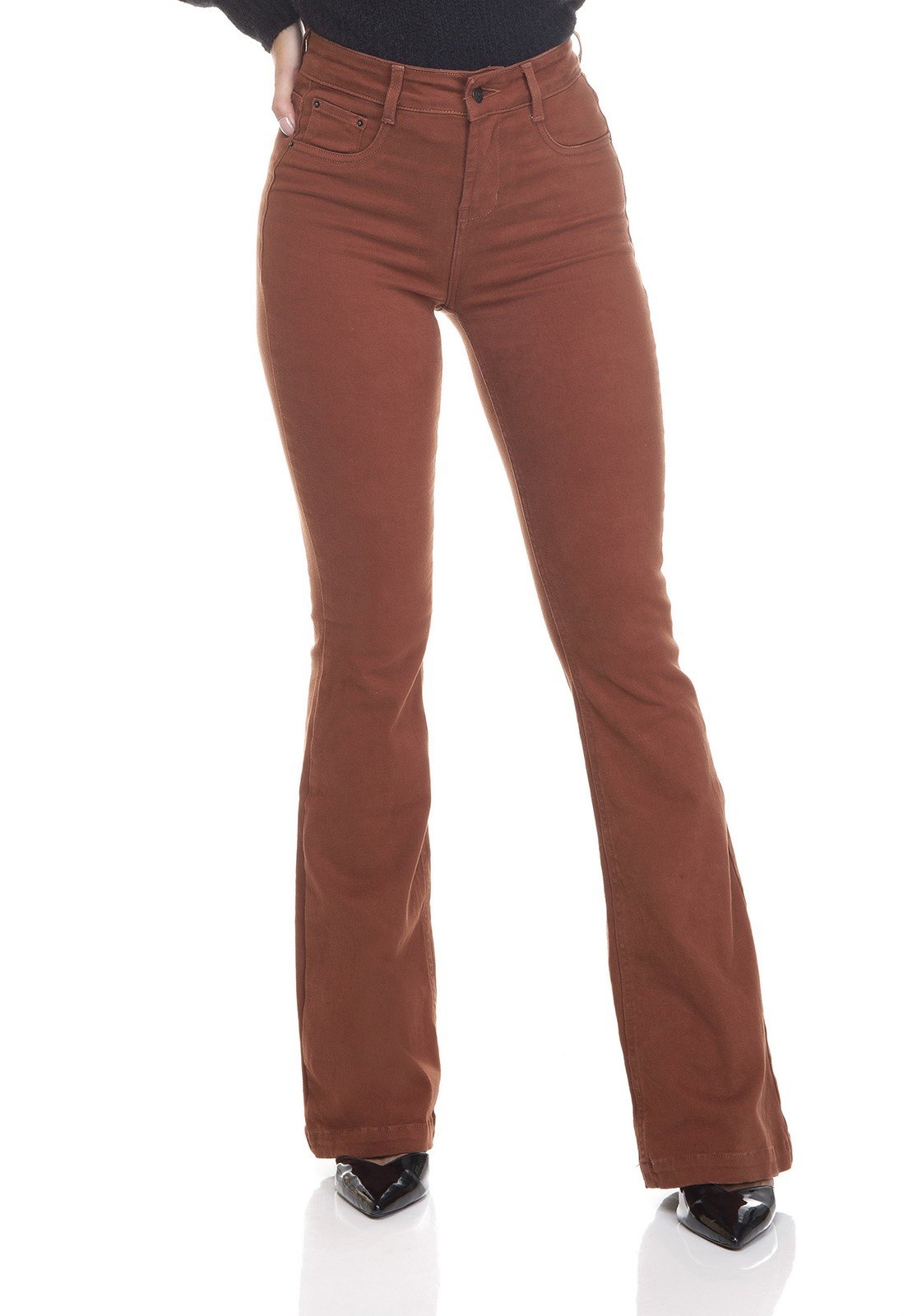 dz3453 calca jeans feminina flare media colorida raposa frente prox