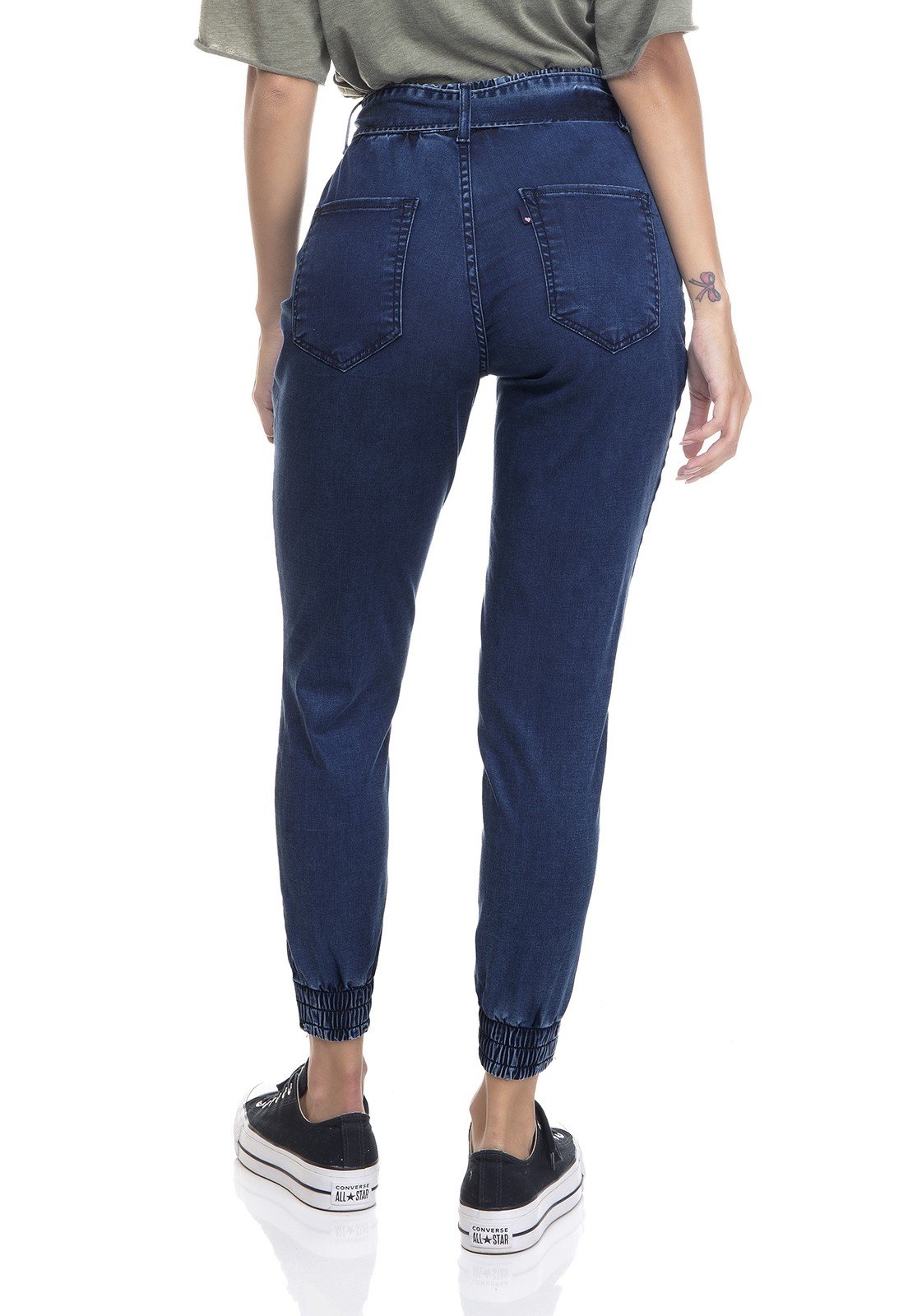dz3353 calca jeans feminina jogger com cinto denim zero costas prox
