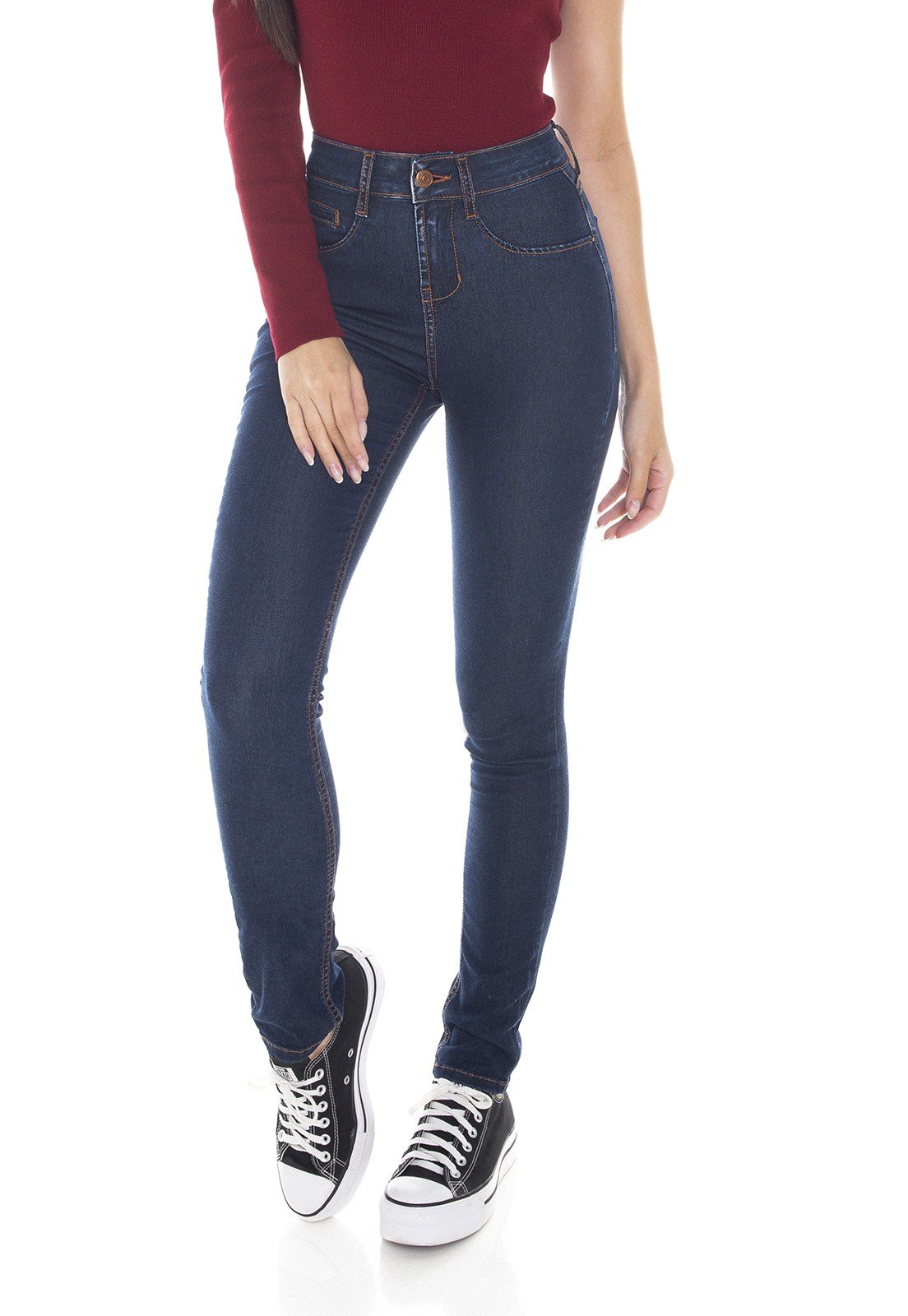 dz3408 calca jeans feminina skinny media tradicional denim zero frente prox