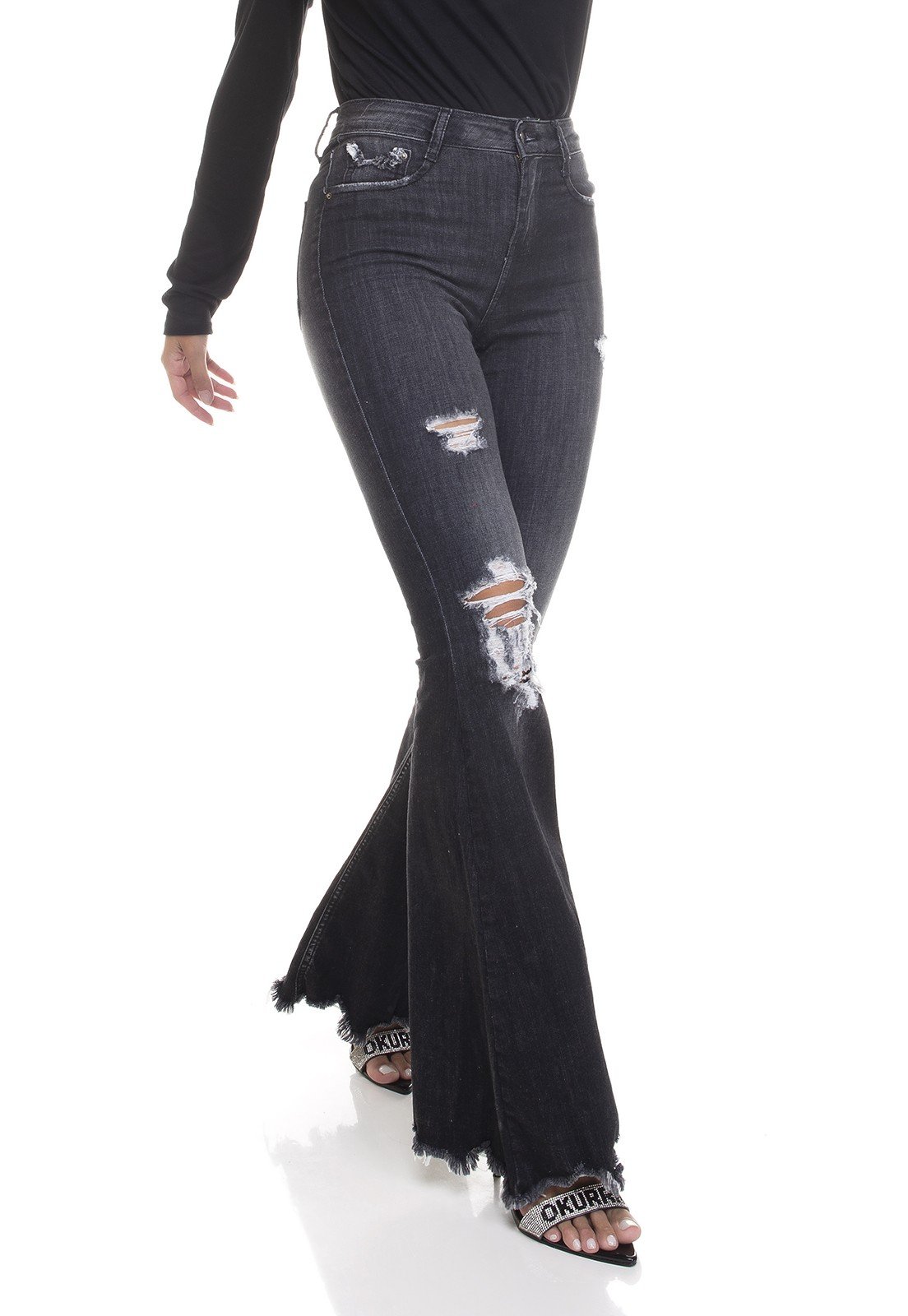 dz3382 calca jeans feminina super flare barra desfiada denim zero frente prox 02