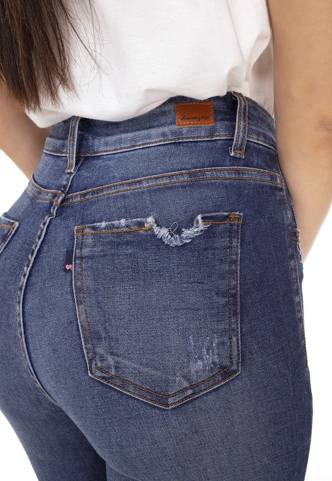 dz3427 calca jeans feminina skinny media recorte frontal denim zero detalhes