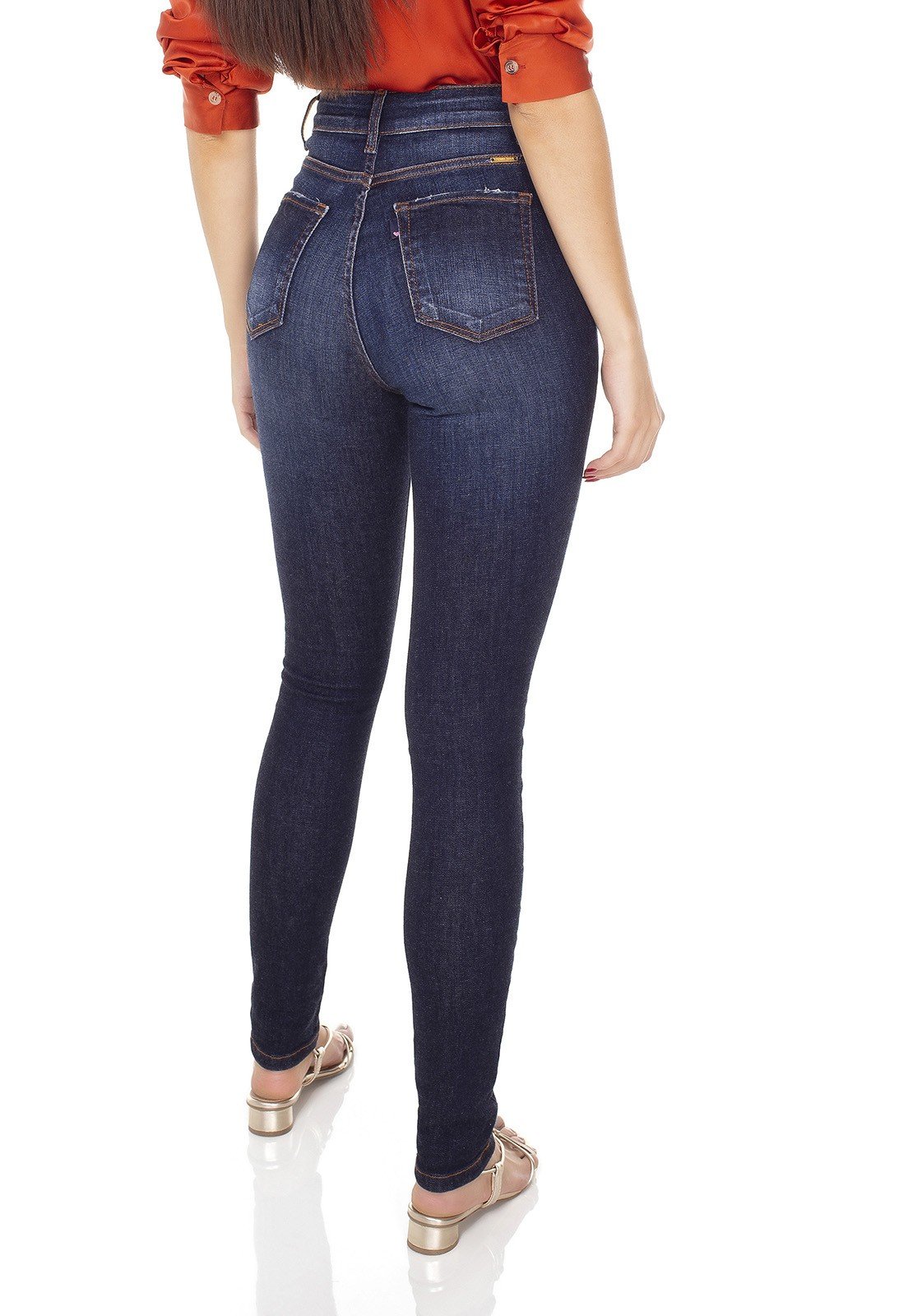 dz3431 calca jeans feminina skinny media denim zero costas prox