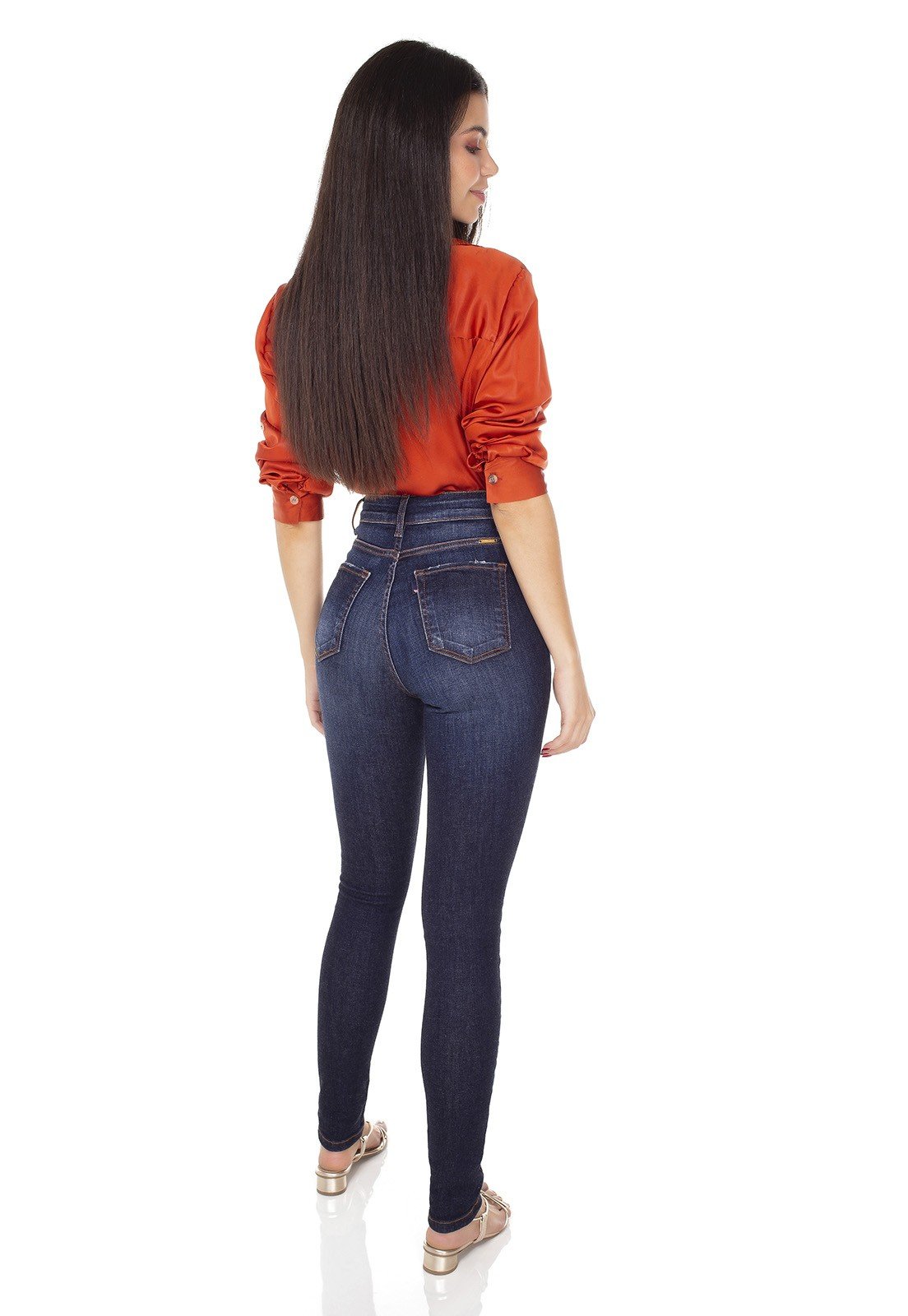 dz3431 calca jeans feminina skinny media denim zero costas