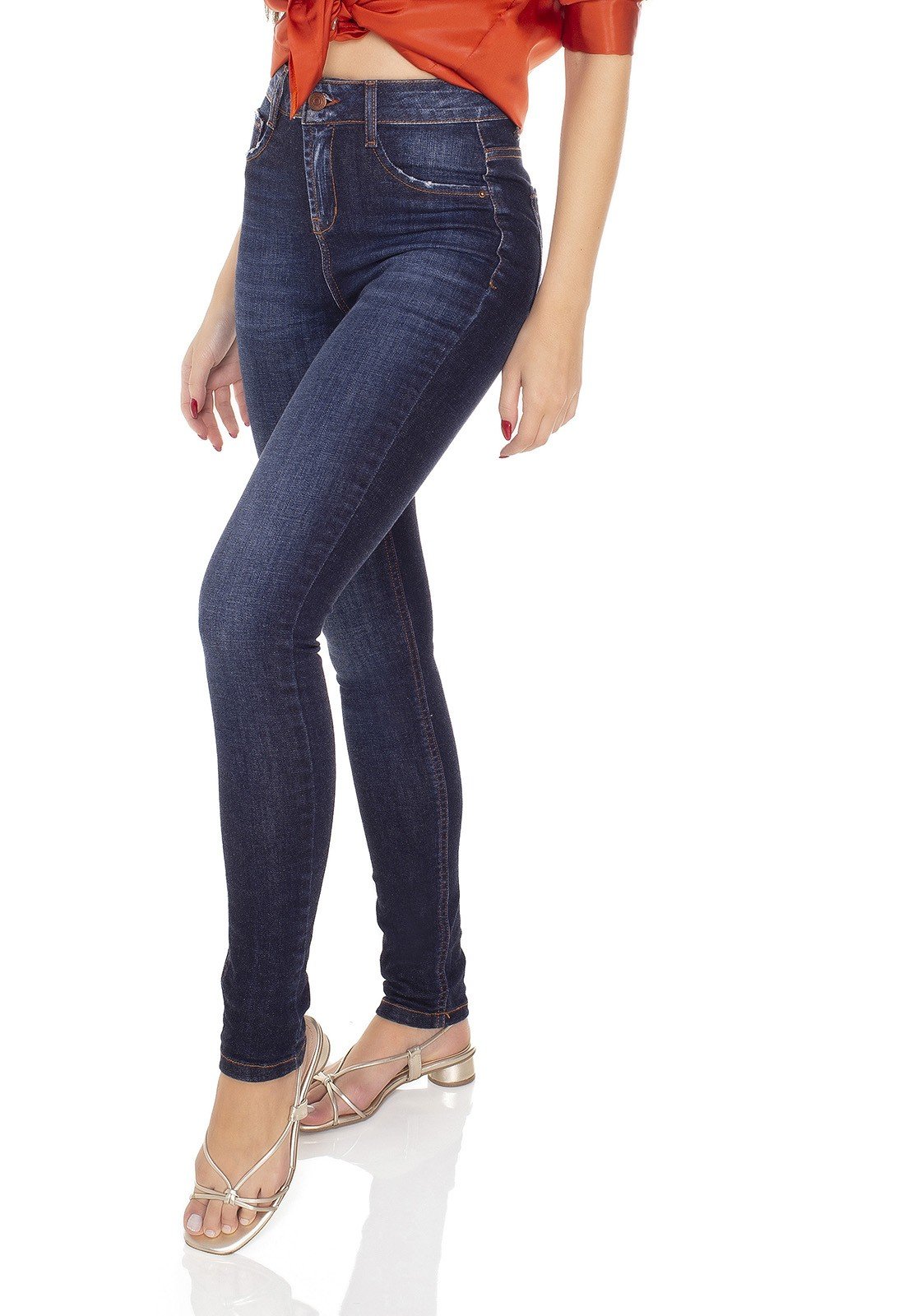 dz3431 calca jeans feminina skinny media denim zero frente prox