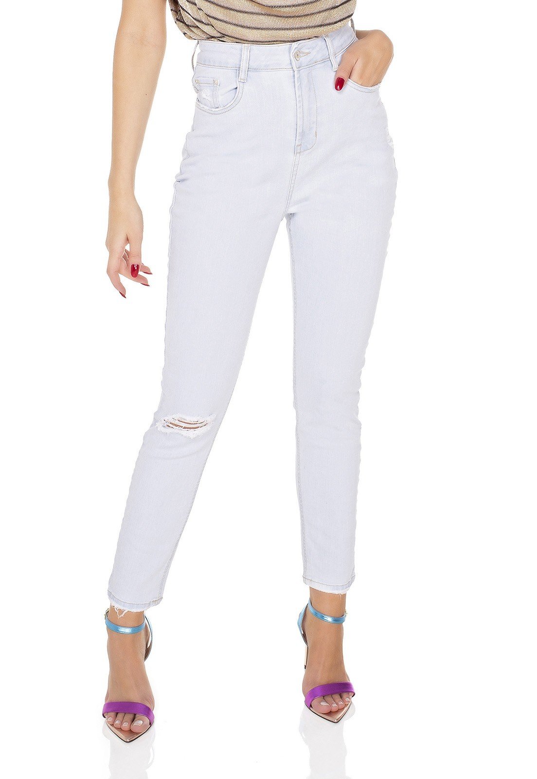 dz3483 calca jeans feminina mom fit rasgo joelho denim zero frente prox