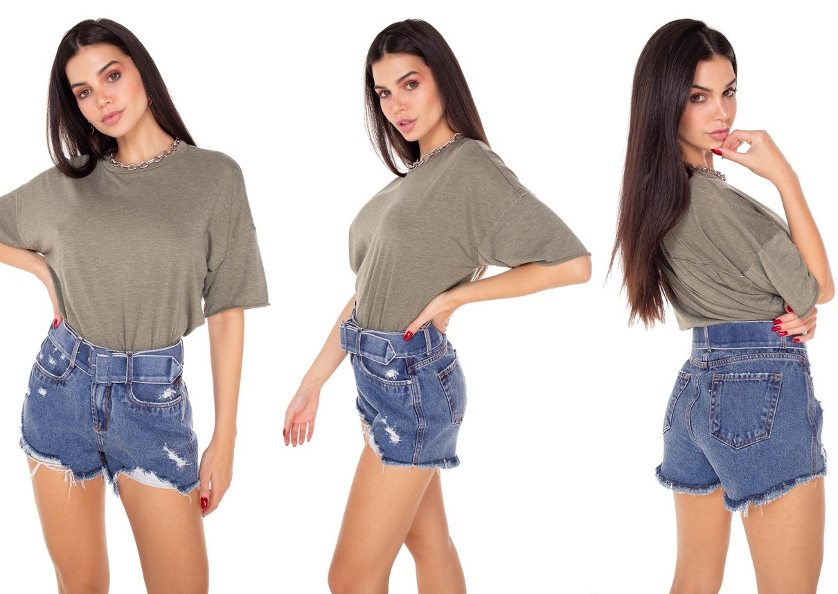 dz6393 shorts jeans feminino setentinha com cinto denim zero tripla