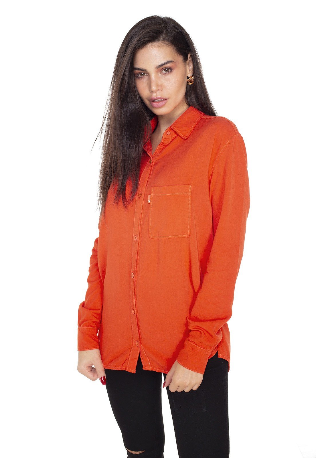 dz11149 camisa jeans feminina oversize colorida fiesta denim zero frente prox