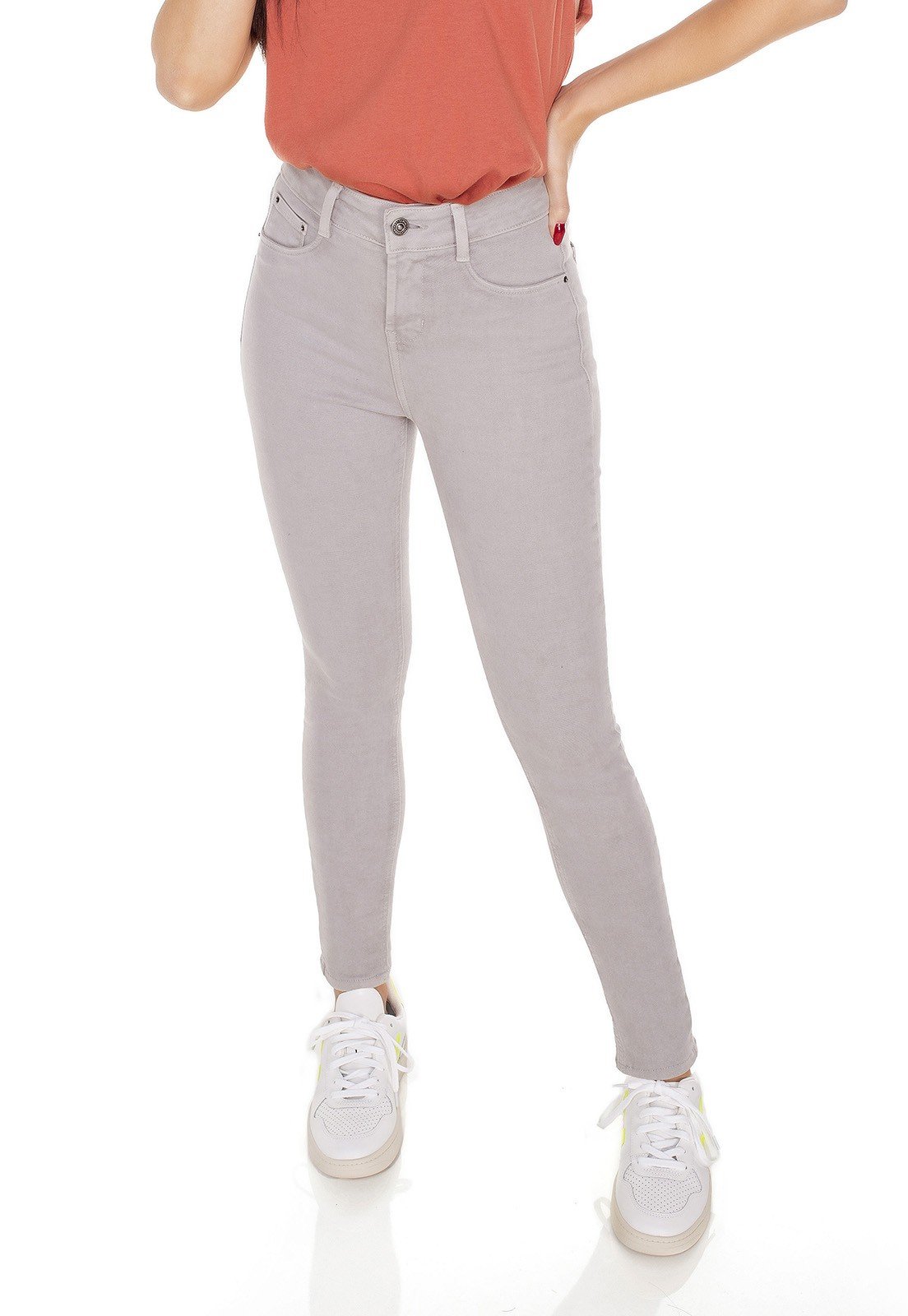 dz3309 calca jeans feminina skinny media cigarrete colorida cinza cristal denim zero frente prox