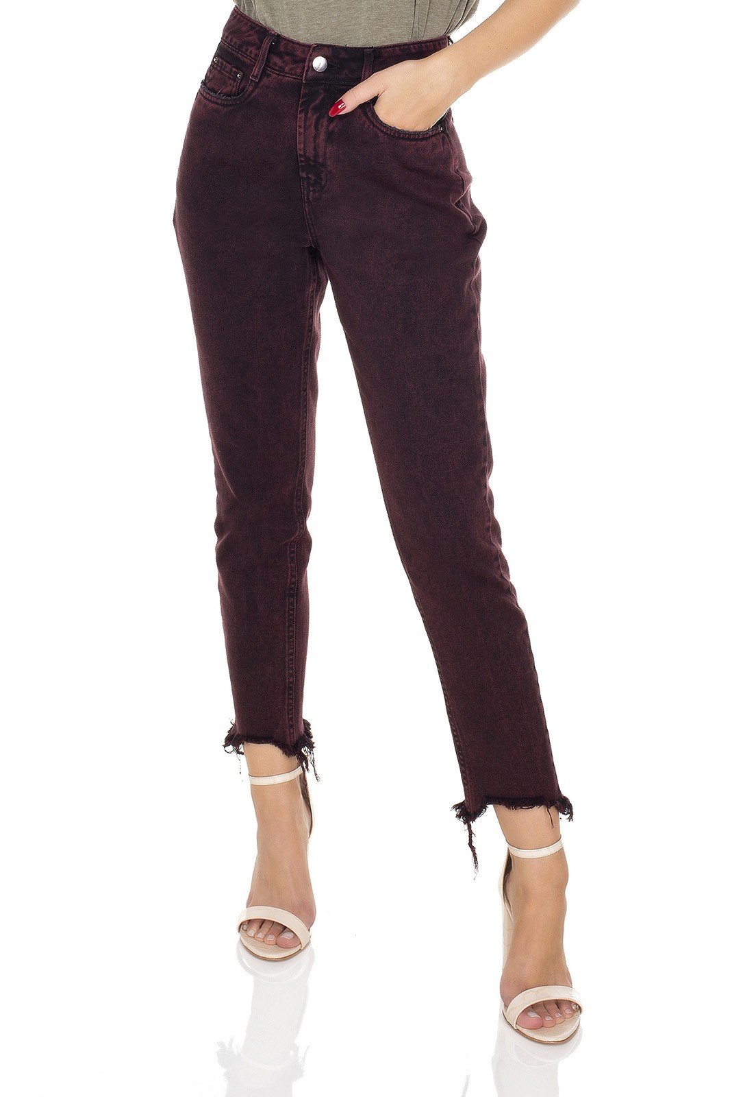 dz3446 calca jeans feminina mom vinho vintage denim zero frente prox