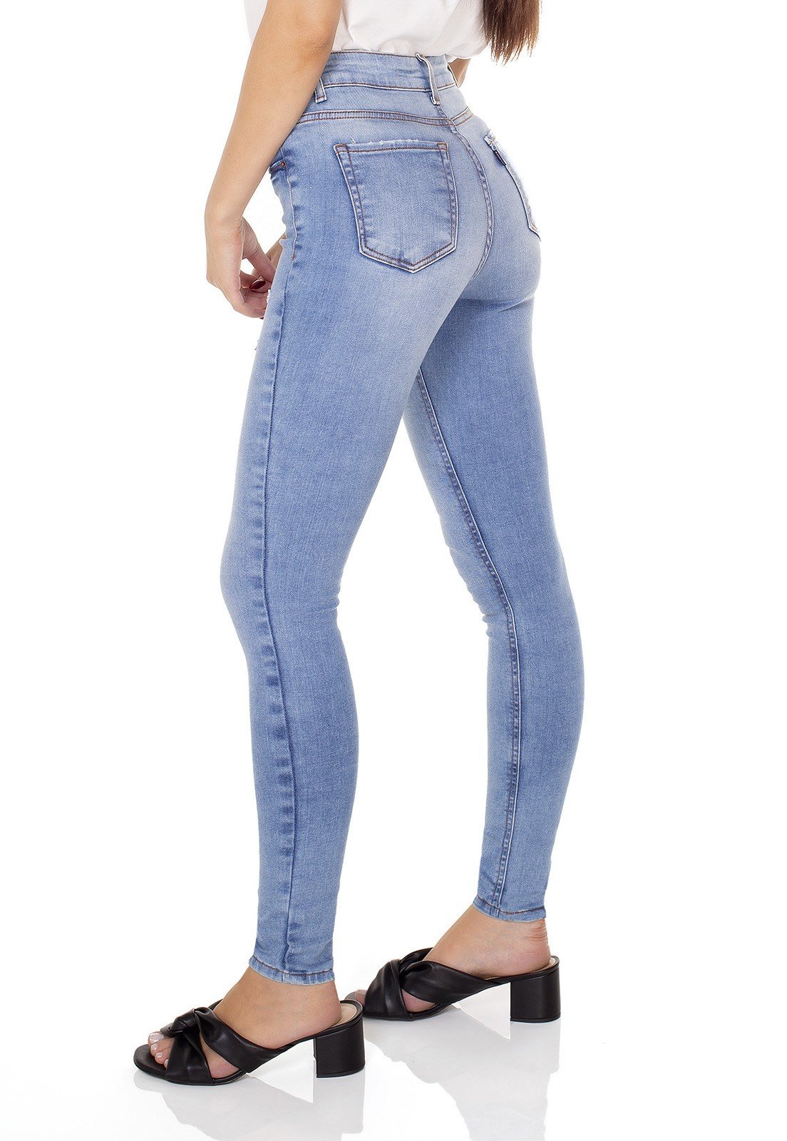dz3395 calca jeans feminina skinny media cigarrete com puidos denim zero costas prox
