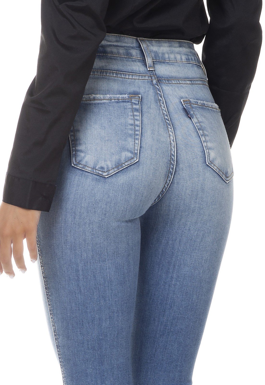 dz3318 calca jeans feminina skinny media cigarrete rasgos no joelho denim zero costas detalhe