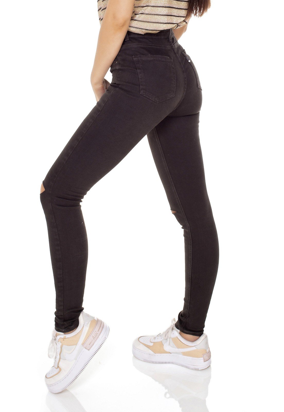 dz3418 calca jeans feminina skinny media colorida verde escuro denim zero lado prox