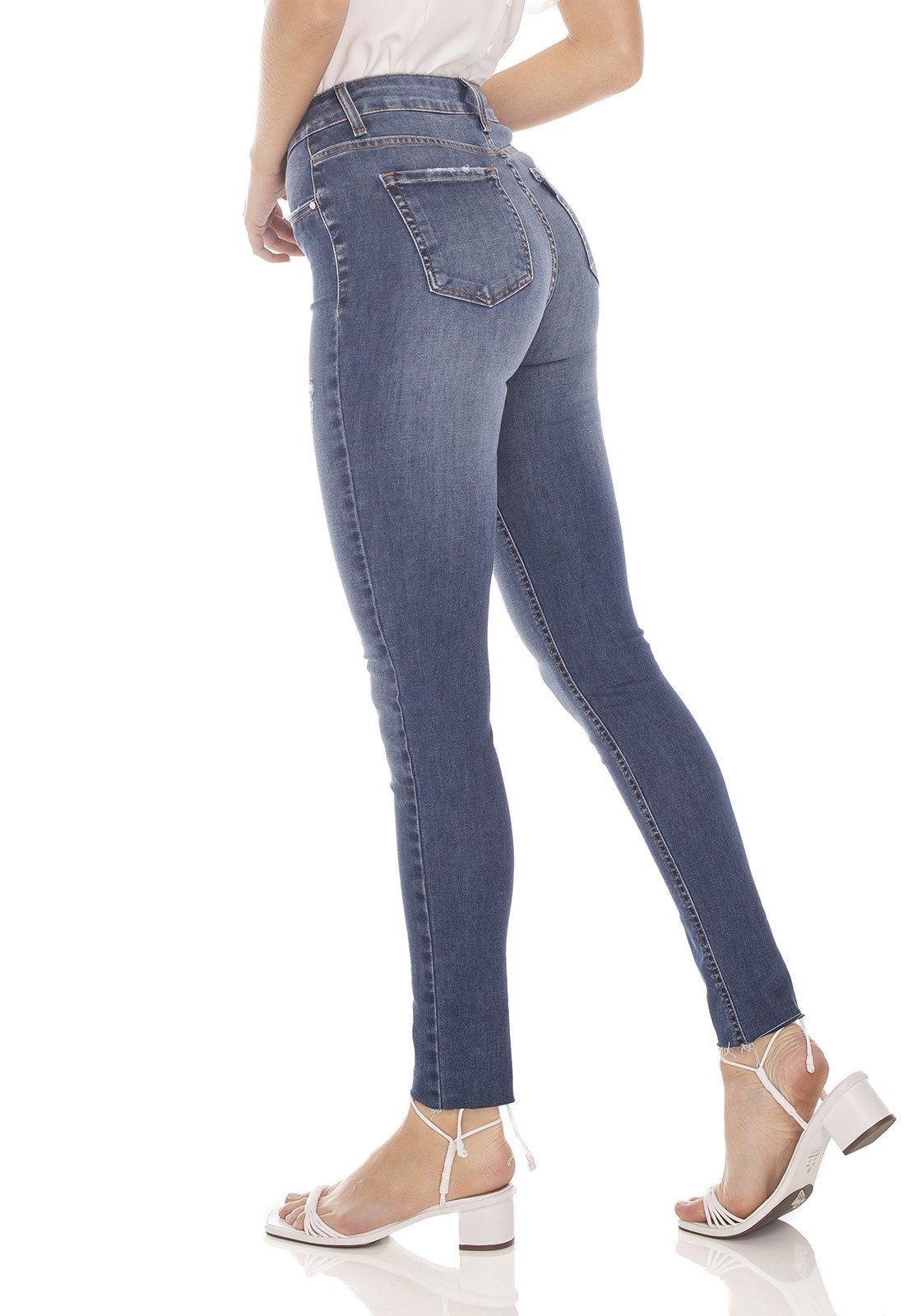 dz3436 calca jeans feminina skinny media cigarrete barra corte a fio denim zero lado prox