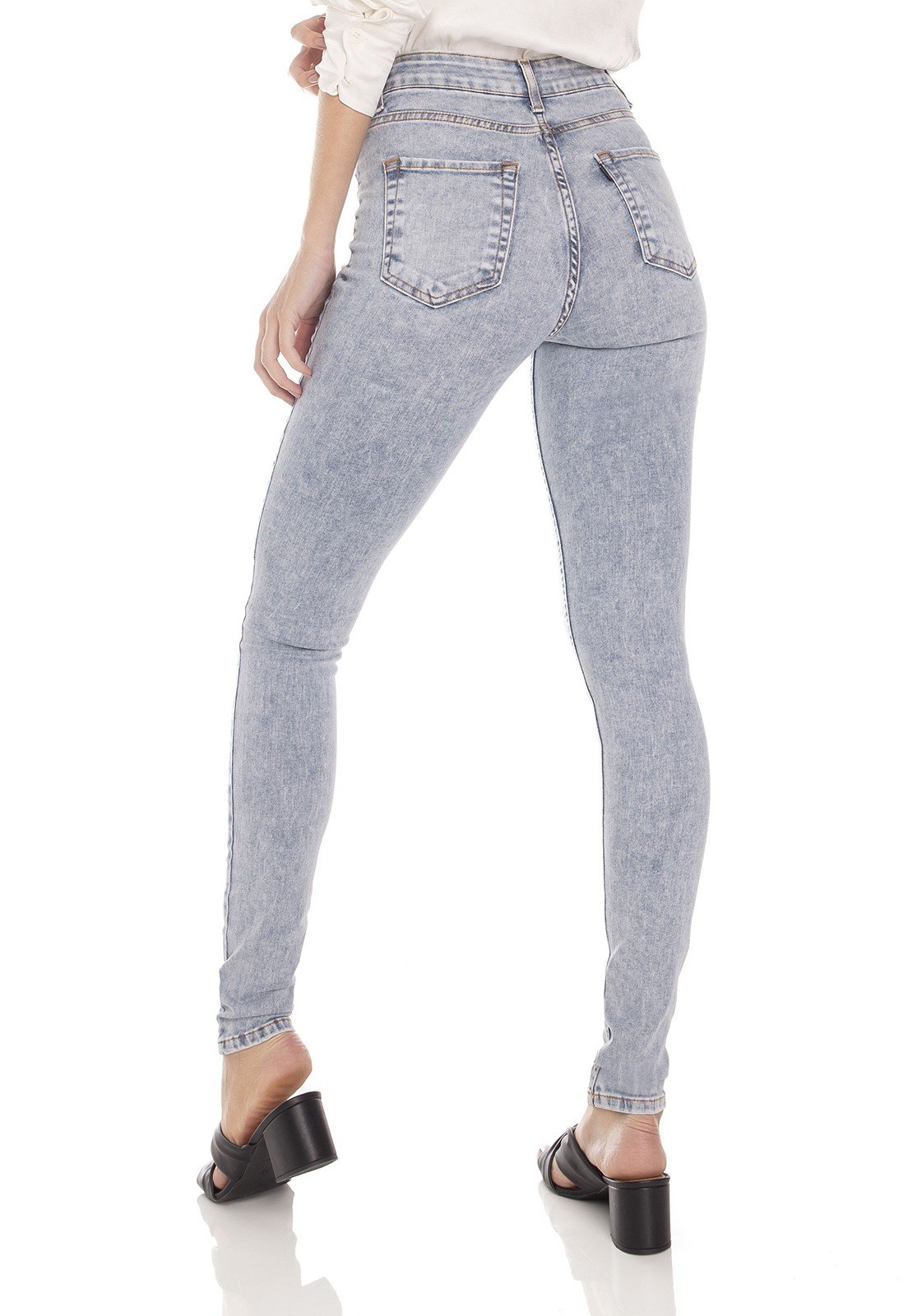 dz3497 calca jeans feminina skinny media recorte frontal denim zero costas prox