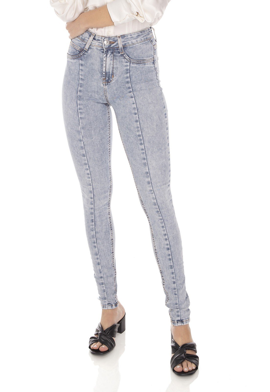 dz3497 calca jeans feminina skinny media recorte frontal denim zero frente prox