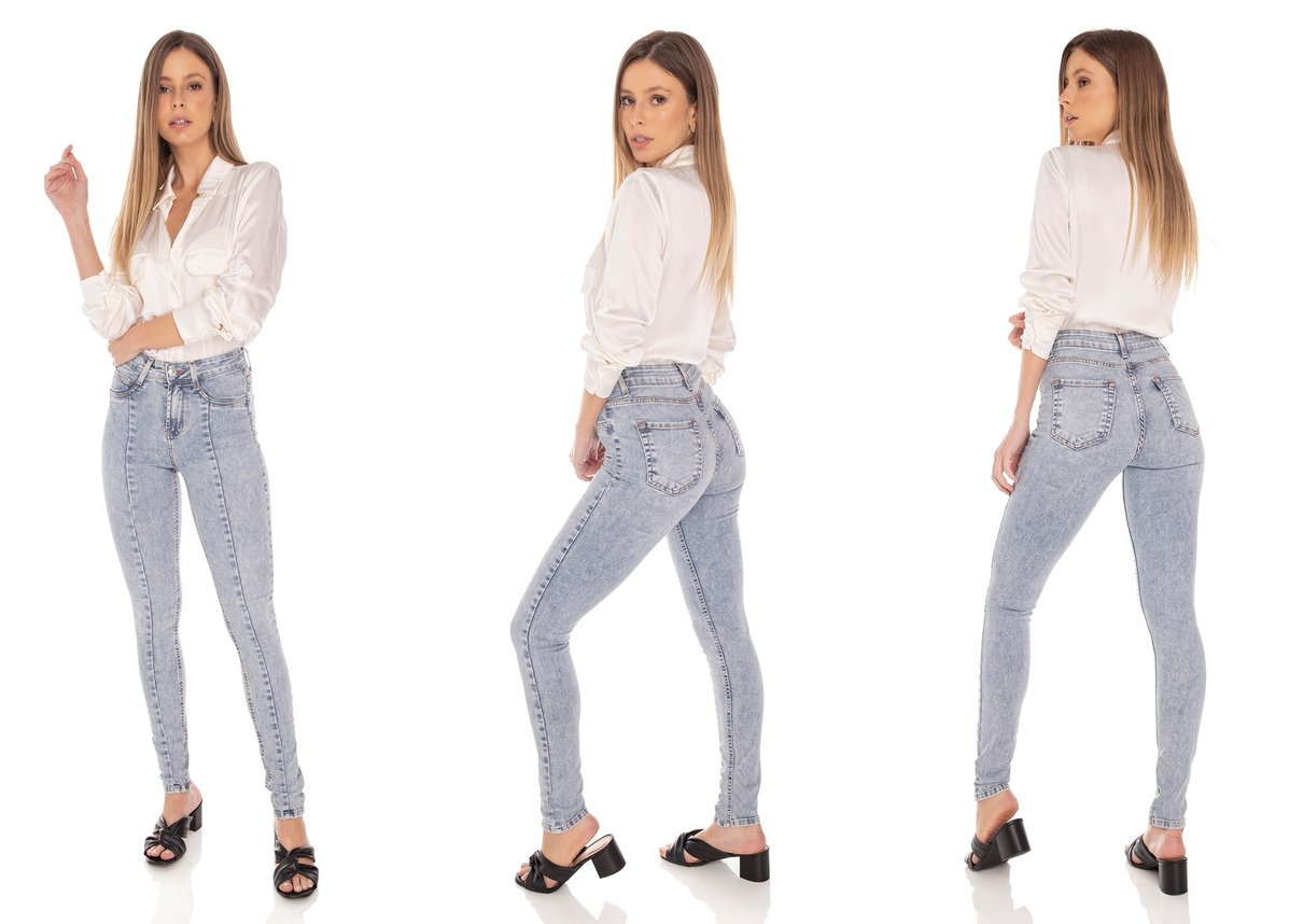 dz3497 calca jeans feminina skinny media recorte frontal denim zero tripla