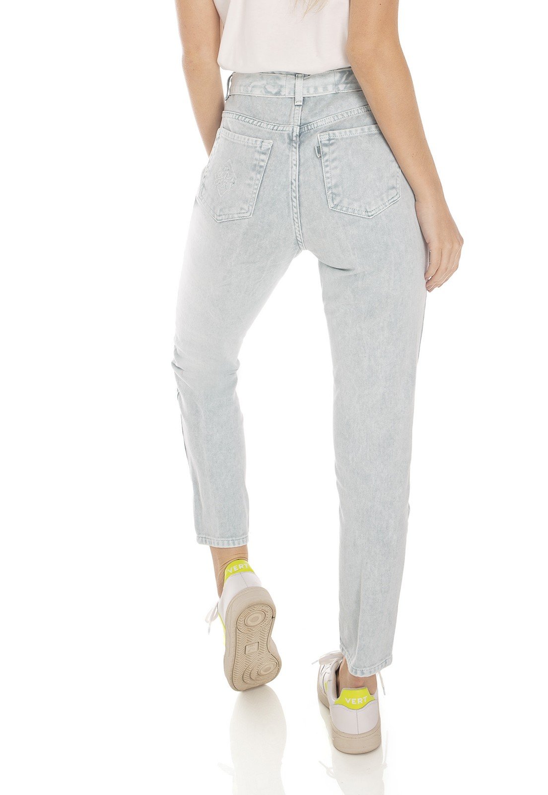 dz3511 calca jeans feminina mom com cinto denim zero costas prox