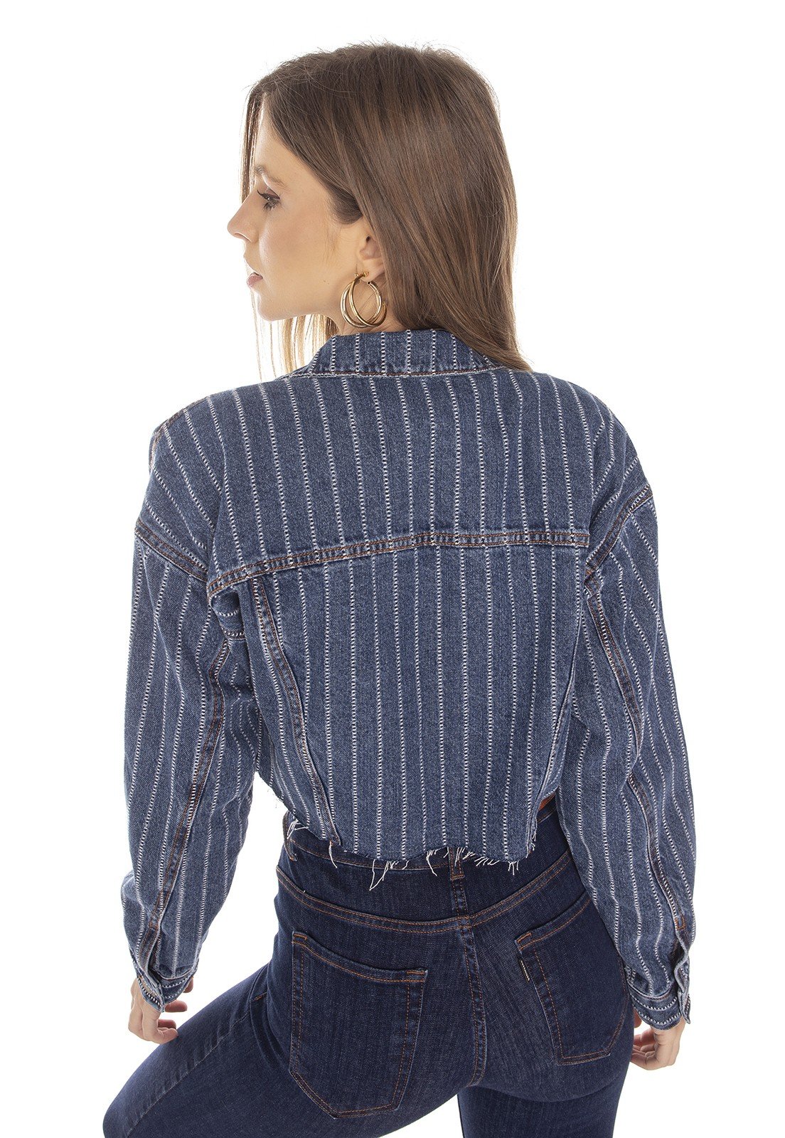 dz9121 jaqueta jeans feminina retro cropped listrada denim zero costas 03