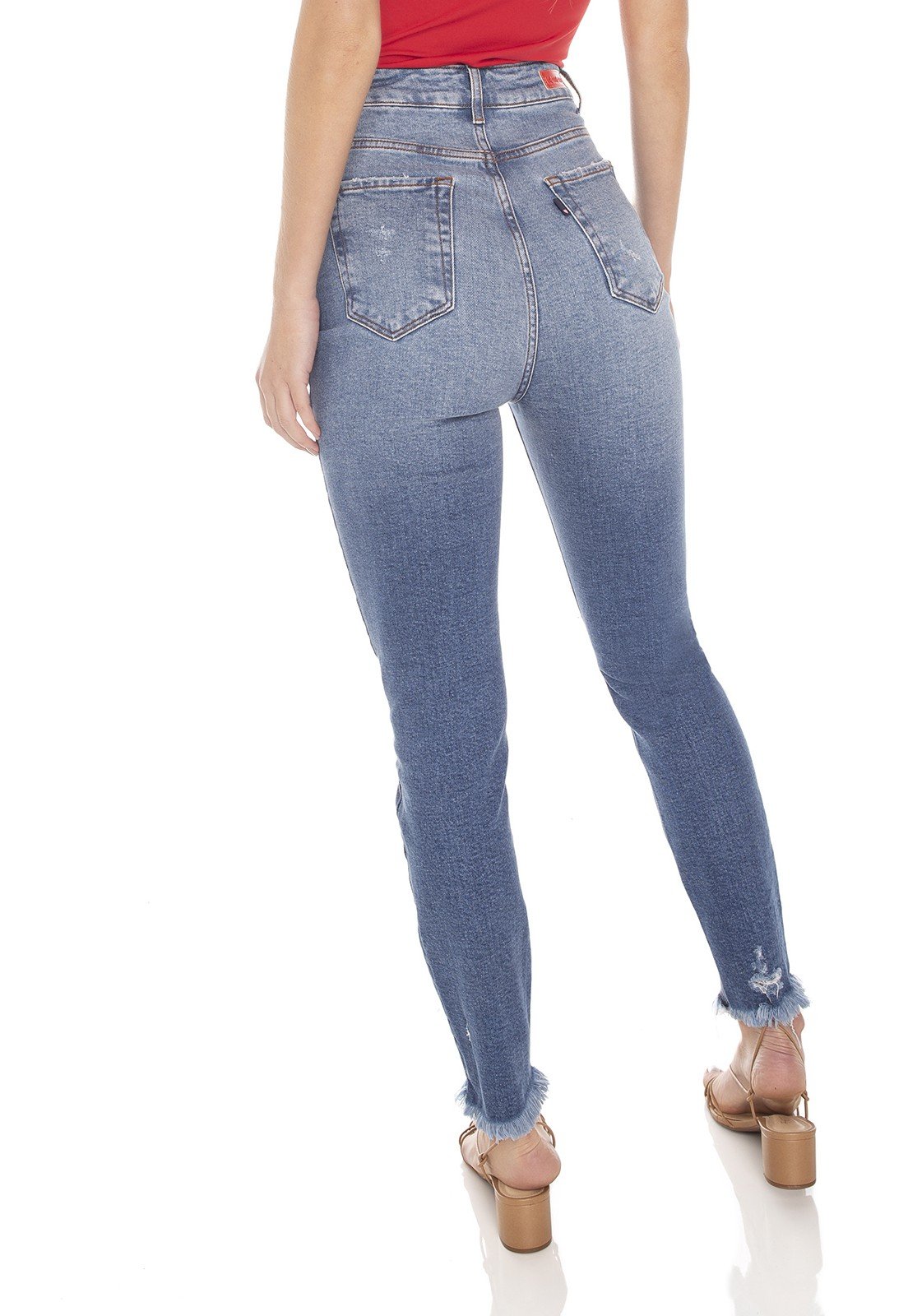 dz3484 calca jeans feminina mom fit puidos na barra denim zero costas prox