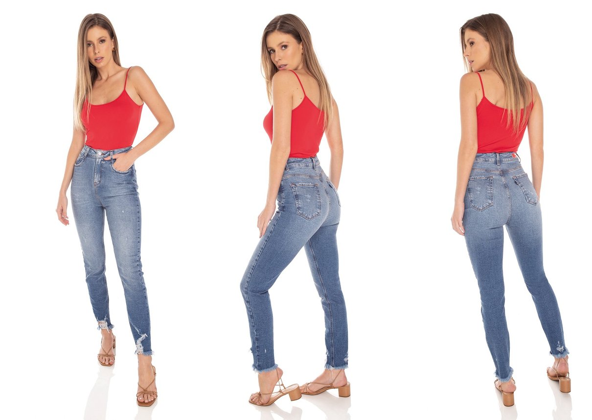 dz3484 calca jeans feminina mom fit puidos na barra denim zero tripla