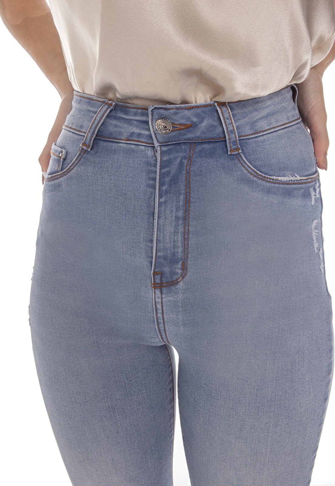 dz3564 calca jeans feminina skinny hot pants com puidos denim zero detalhe