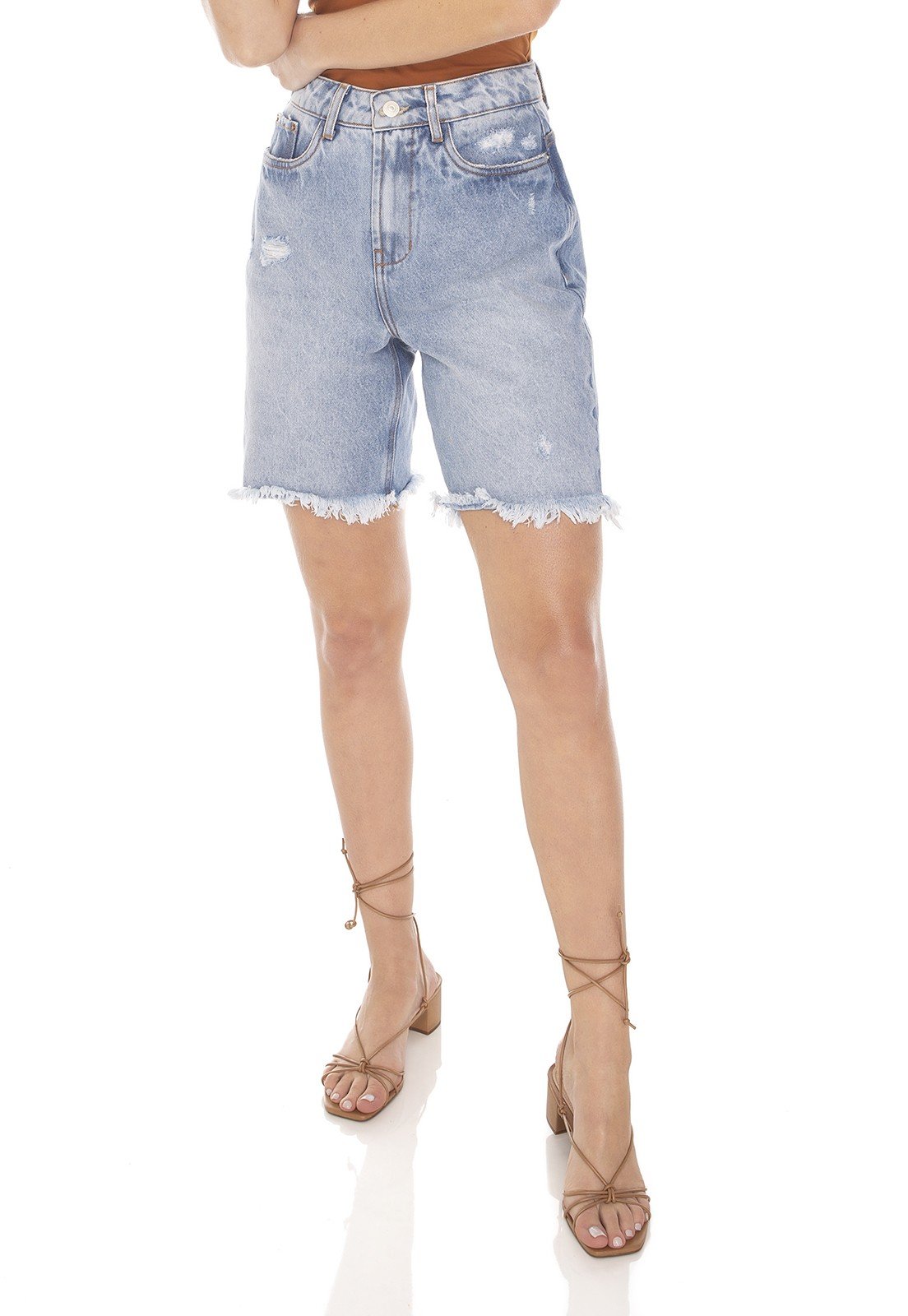 dz4036 bermuda jeans feminina mommy barra desfiada denim zero frente prox