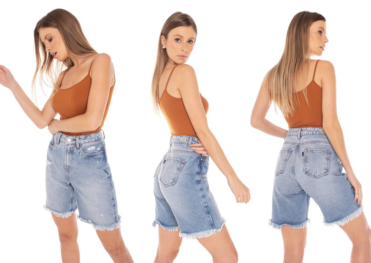 dz4036 bermuda jeans feminina mommy barra desfiada denim zero tripla