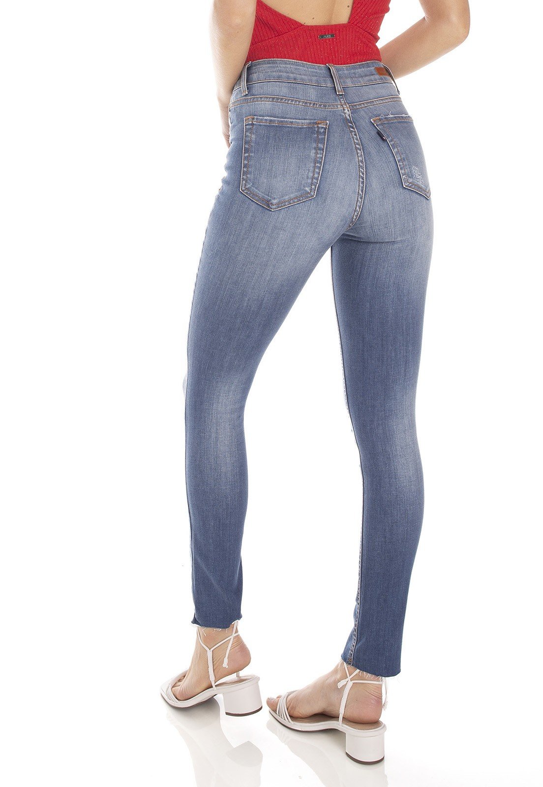 dz3475 calca jeans feminina skinny media cigarrete barra corte a fio denim zero costas prox
