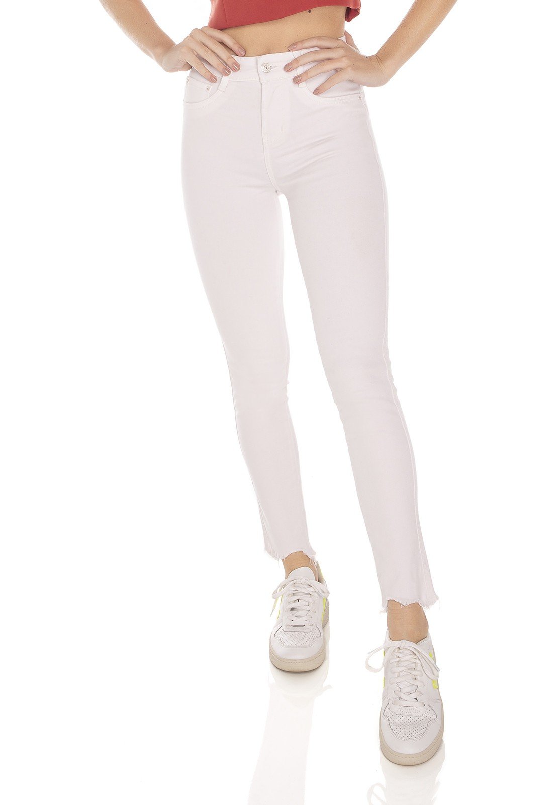 dz3554 calca jeans feminina skinny hot pants colorida nude denim zero frente prox
