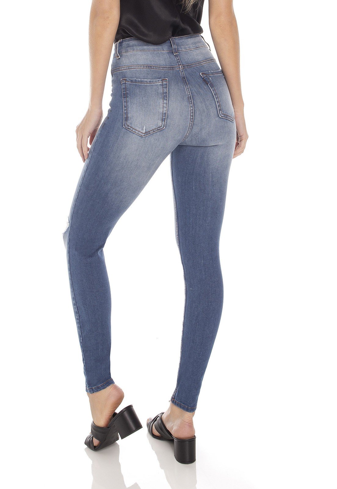 dz3142 calca jeans feminina skinny media cigarrete rasgo no joelho denim zero costas prox
