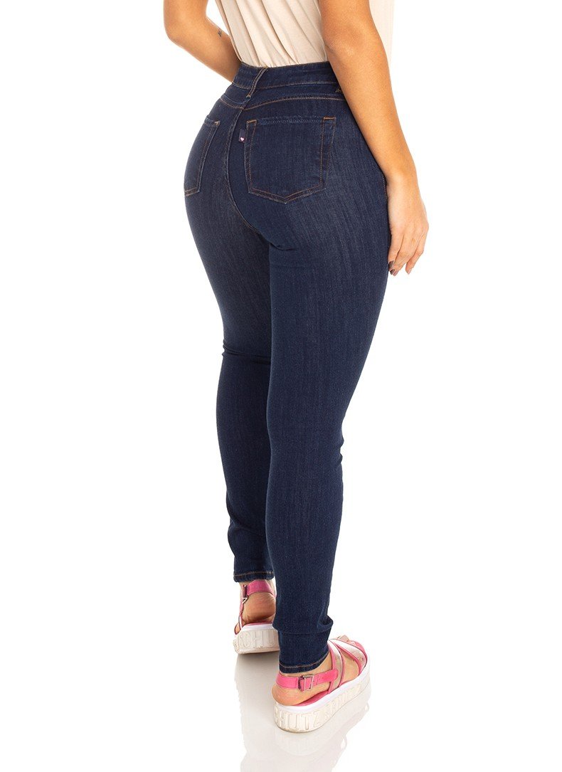 dz3347 calca jeans feminina skinny media escura denim zero costas prox