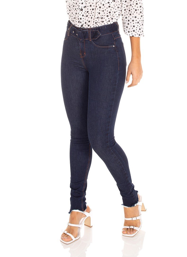 dz3461 calca jeans feminina skinny media com cinto denim zero frente prox