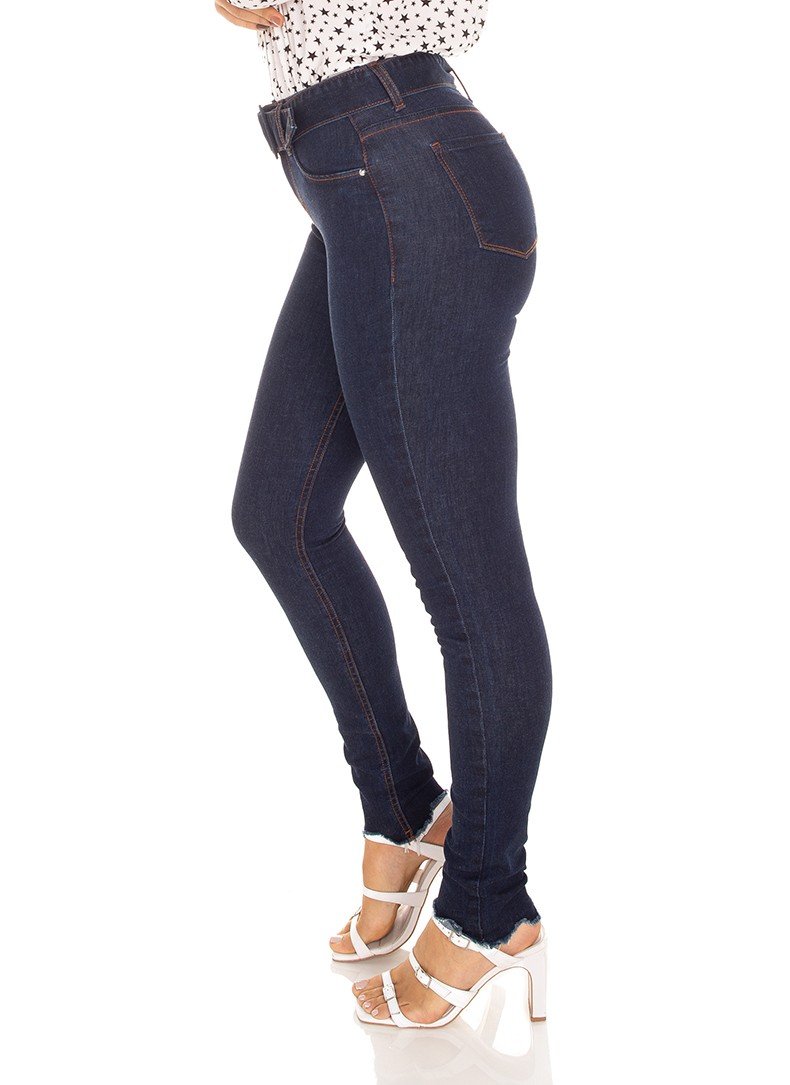 dz3461 calca jeans feminina skinny media com cinto denim zero lado prox