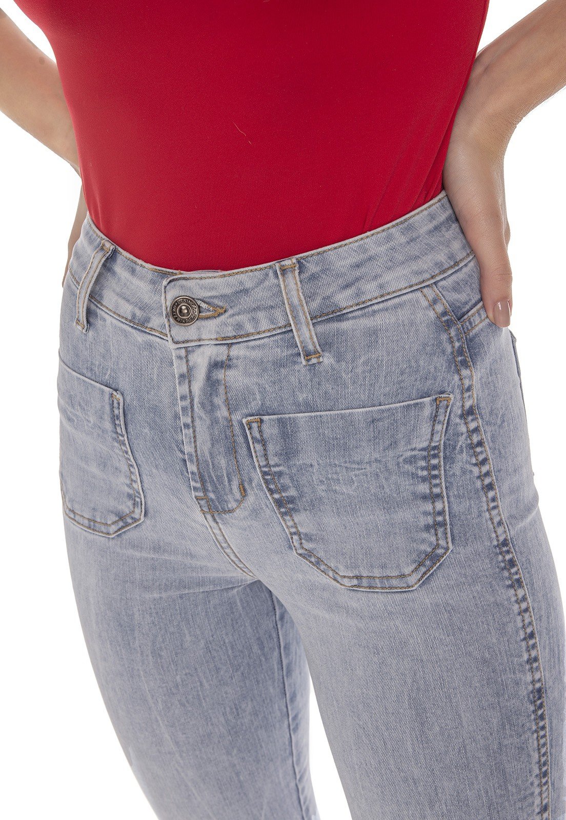 dz3507 calca jeans feminina skinny media cigarrete recorte na barra denim zero detalhe 4