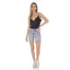 dz4037 bermuda jeans feminina slim barra desfiada denim zero frente