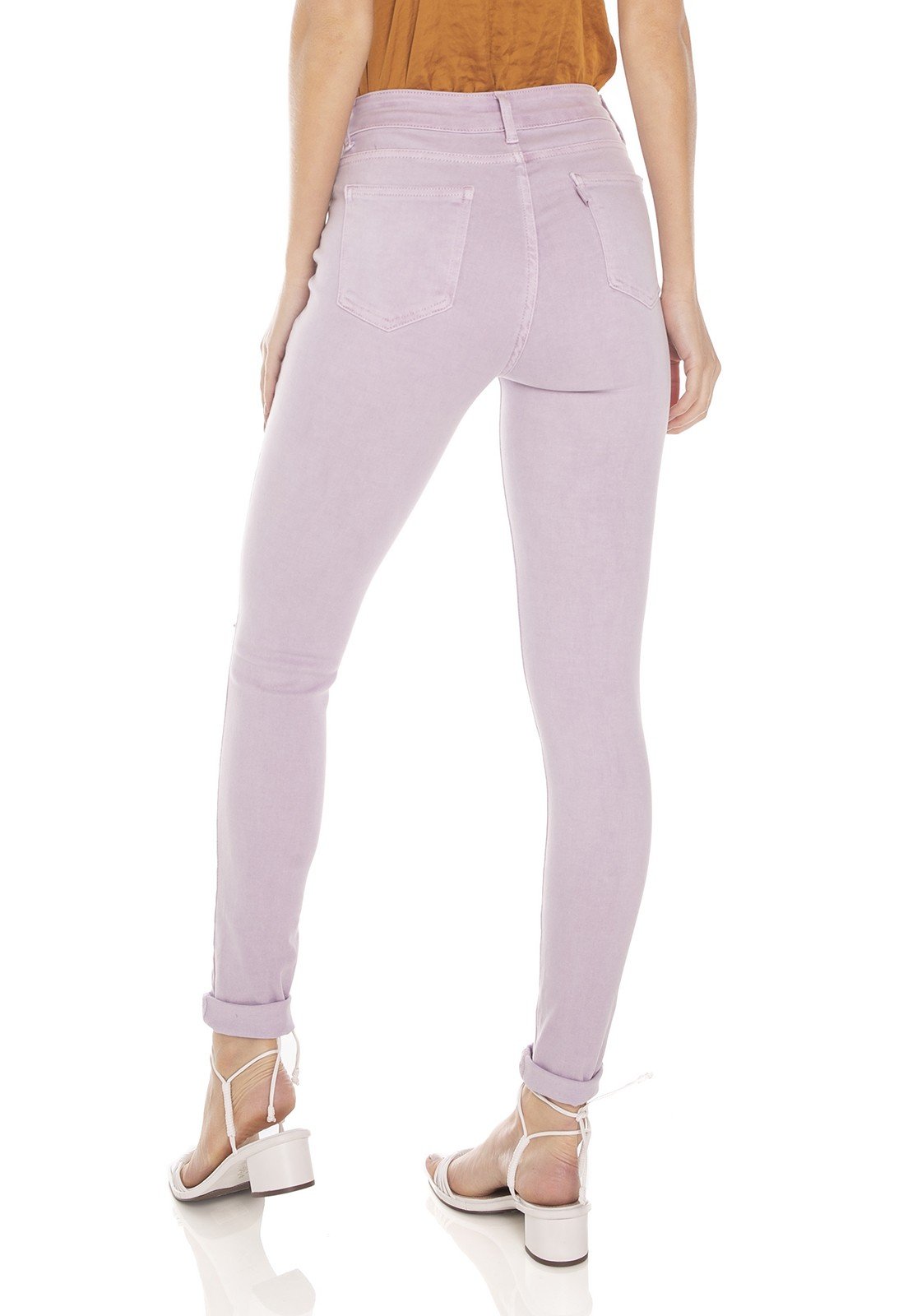 dz3557 calca jeans feminina skinny media colorida old lilac denim zero costas prox