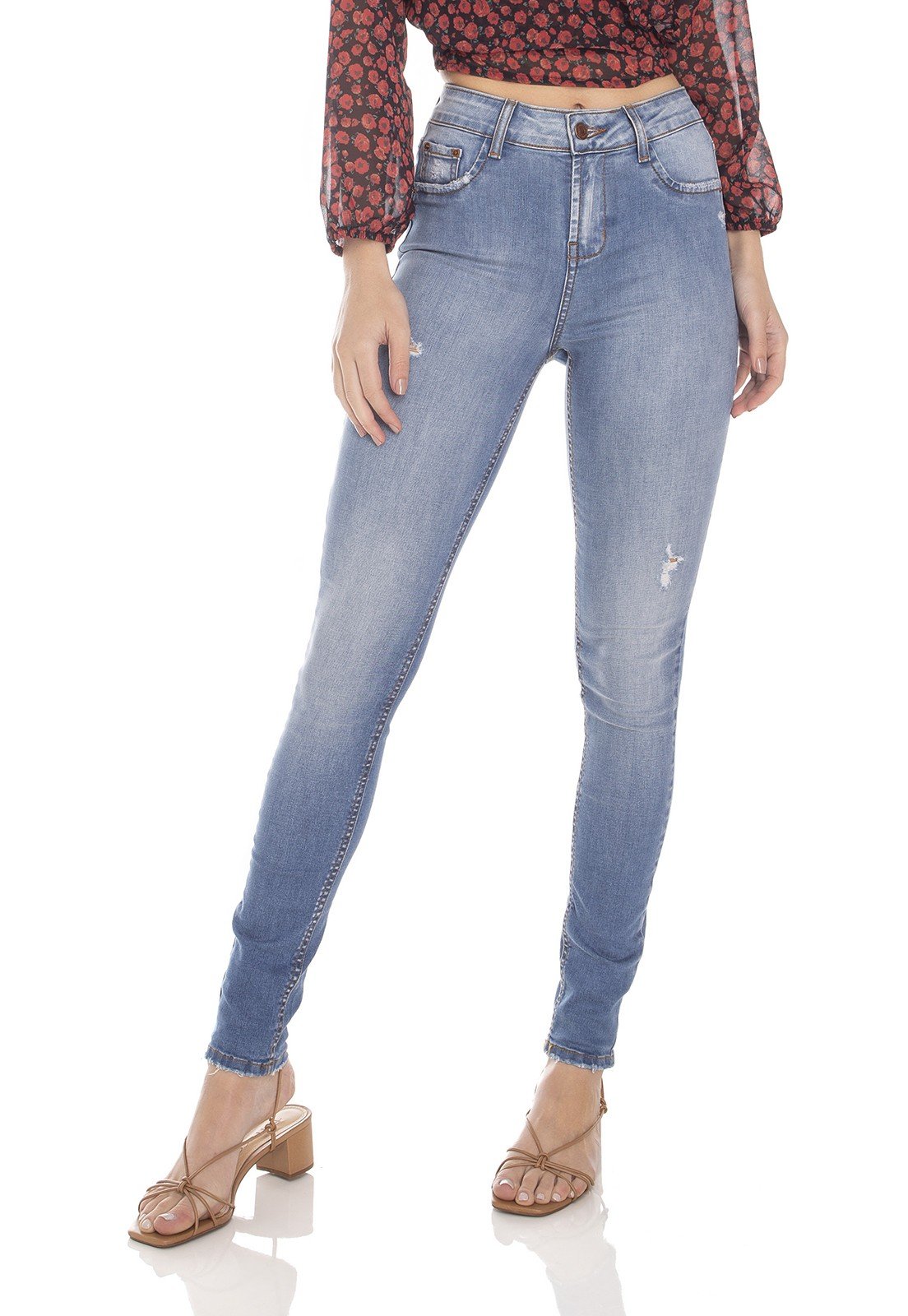 dz3470 calca jeans feminina skinny media com puidos denim zero frente prox