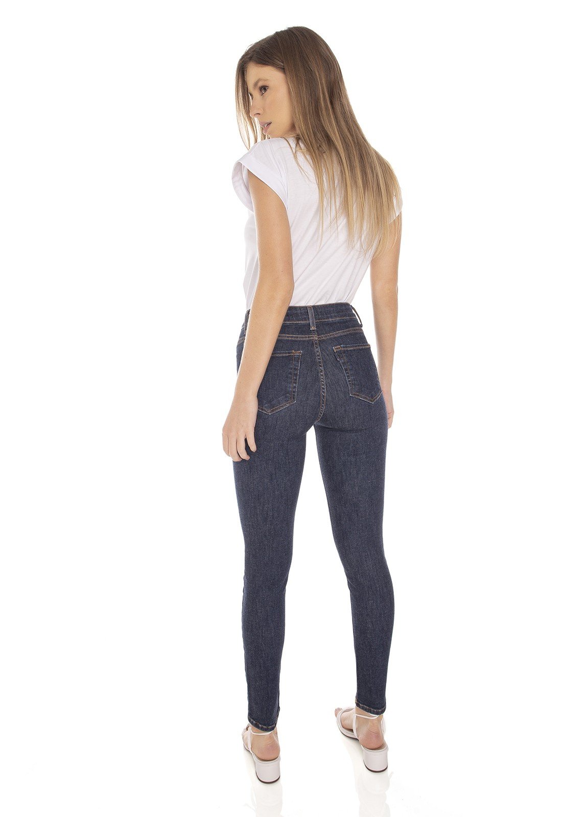 dz3435 calca jeans feminina skinny media cigarrete fechamento com botoes denim zero costas